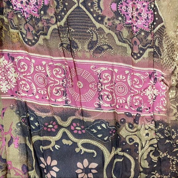 Vintage Y2K Boho Leopard Mixed Print Lace Ribbon Snap Shirt Lg - Picture 7 of 10